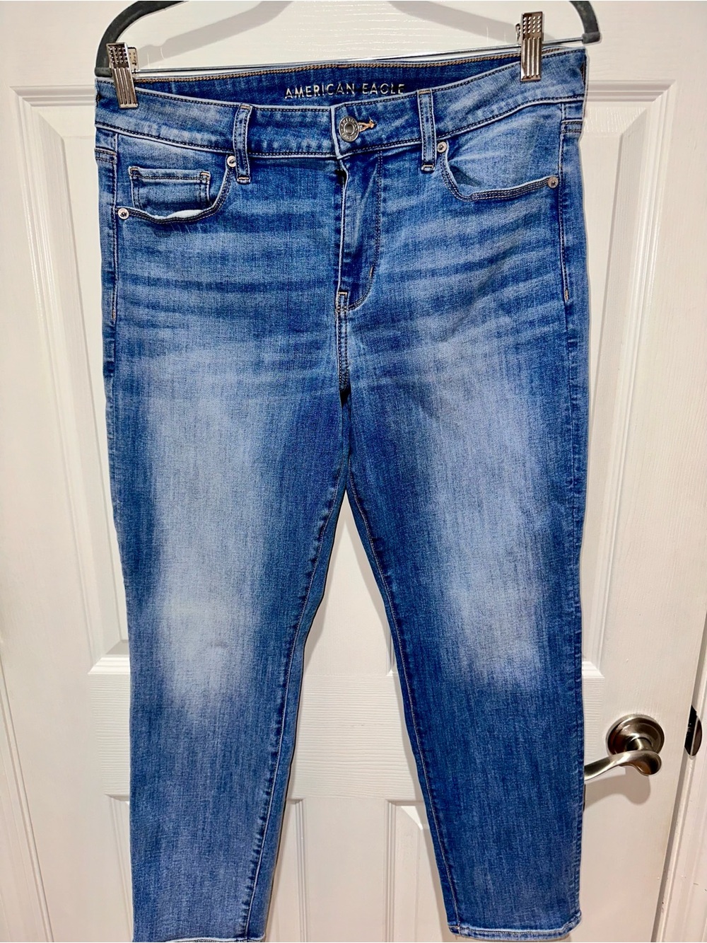 American Eagle Next Level Stretch Skinny Jeans: Size 12 Short Blue/Faded